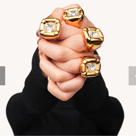 DULCIS COCKTAIL Statement Rectangle Gold RING, Size 7 - Picture 15 of 15